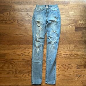 FASHION NOVA light wash open knee jeans